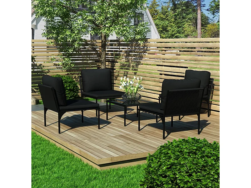 Salon de jardin 5 pcs avec coussins Noir PVC