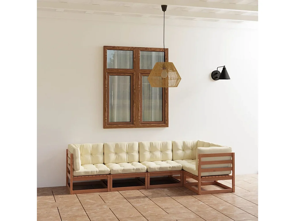 Salon de jardin 5 pcs avec coussins Bois de pin massif