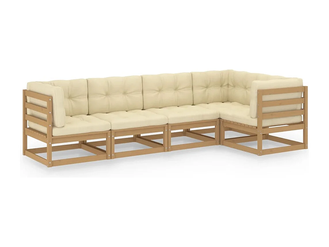 Salon de jardin 5 pcs avec coussins Bois de pin massif