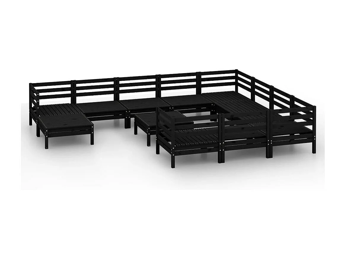Salon de jardin 12 pcs Noir Bois de pin massif