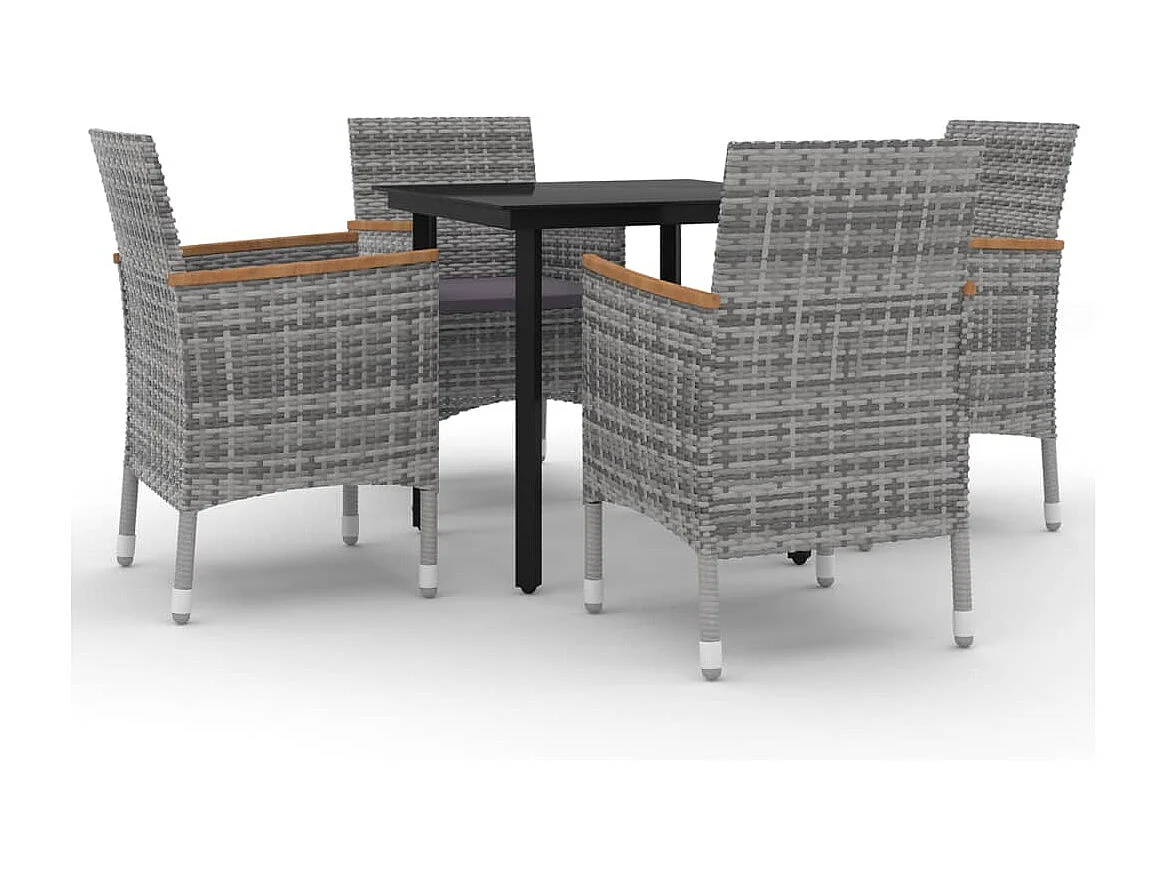 5-tlg. Garten-Essgruppe mit Auflagen Poly Rattan und Glas