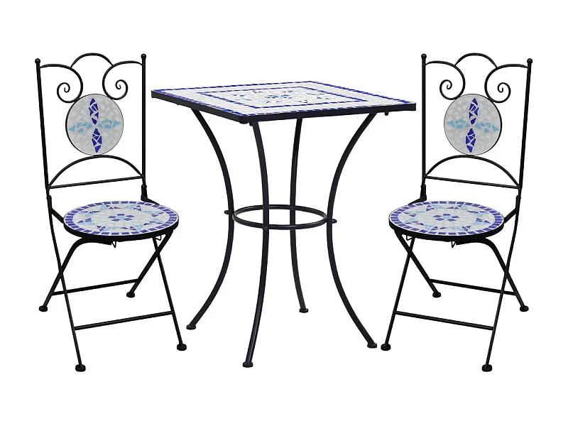 Mobilier de bistro 3 pcs mosaïque Carreau céramique Bleu Blanc