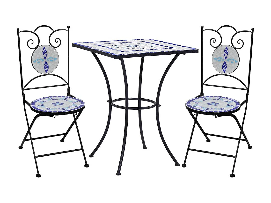Mobilier de bistro 3 pcs mosaïque Carreau céramique Bleu Blanc