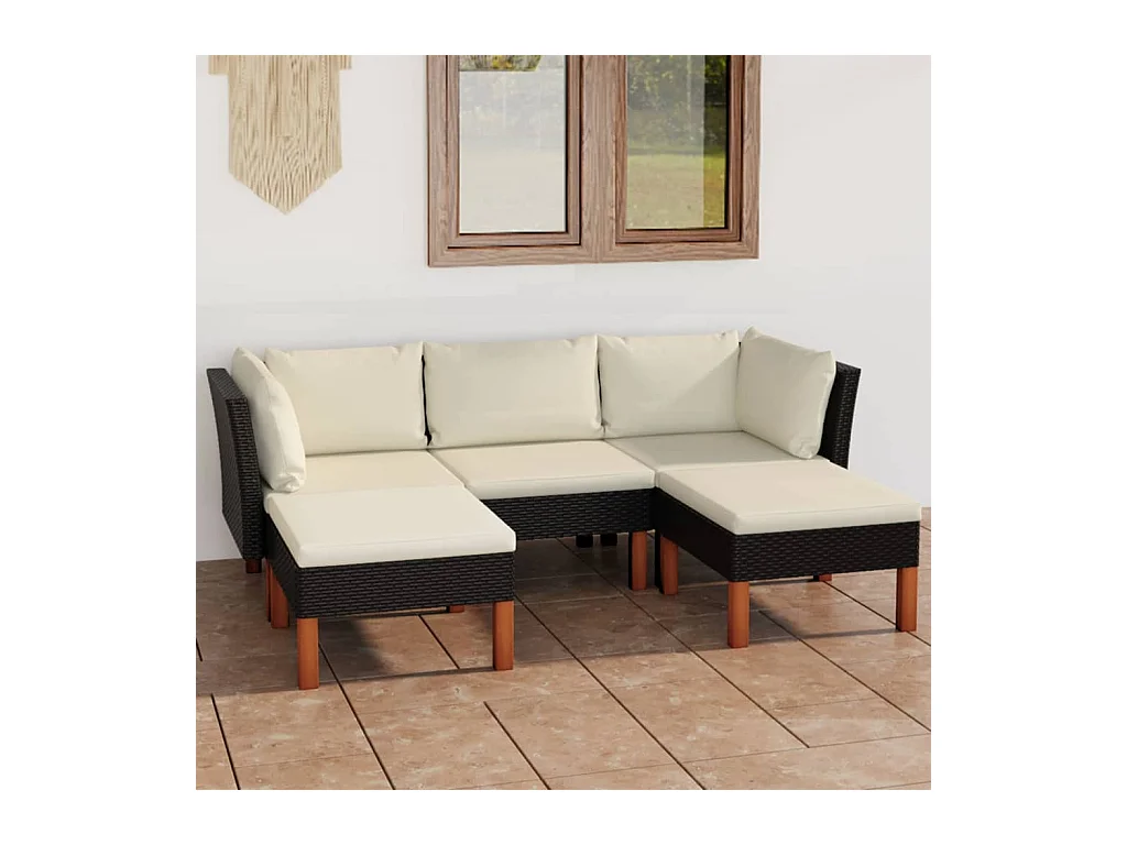 Salon de jardin 5 pcs avec coussins Résine tressée Noir
