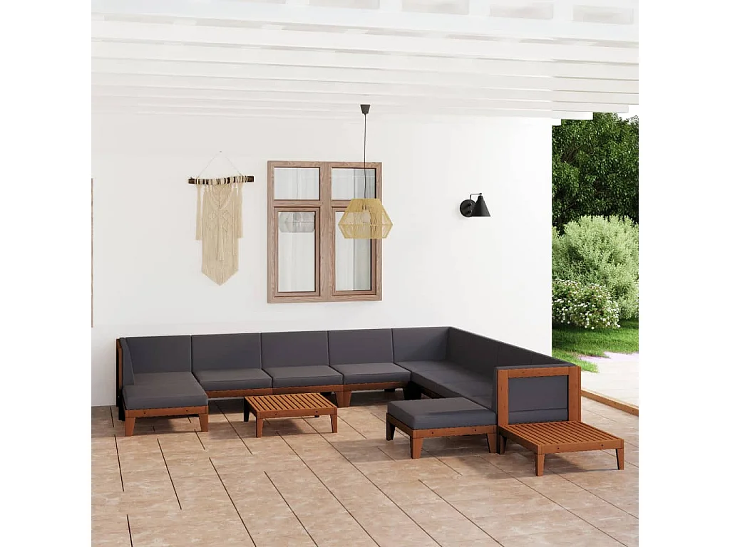 12-tlg. Garten-Lounge-Set mit Kissen Akazie Massivholz