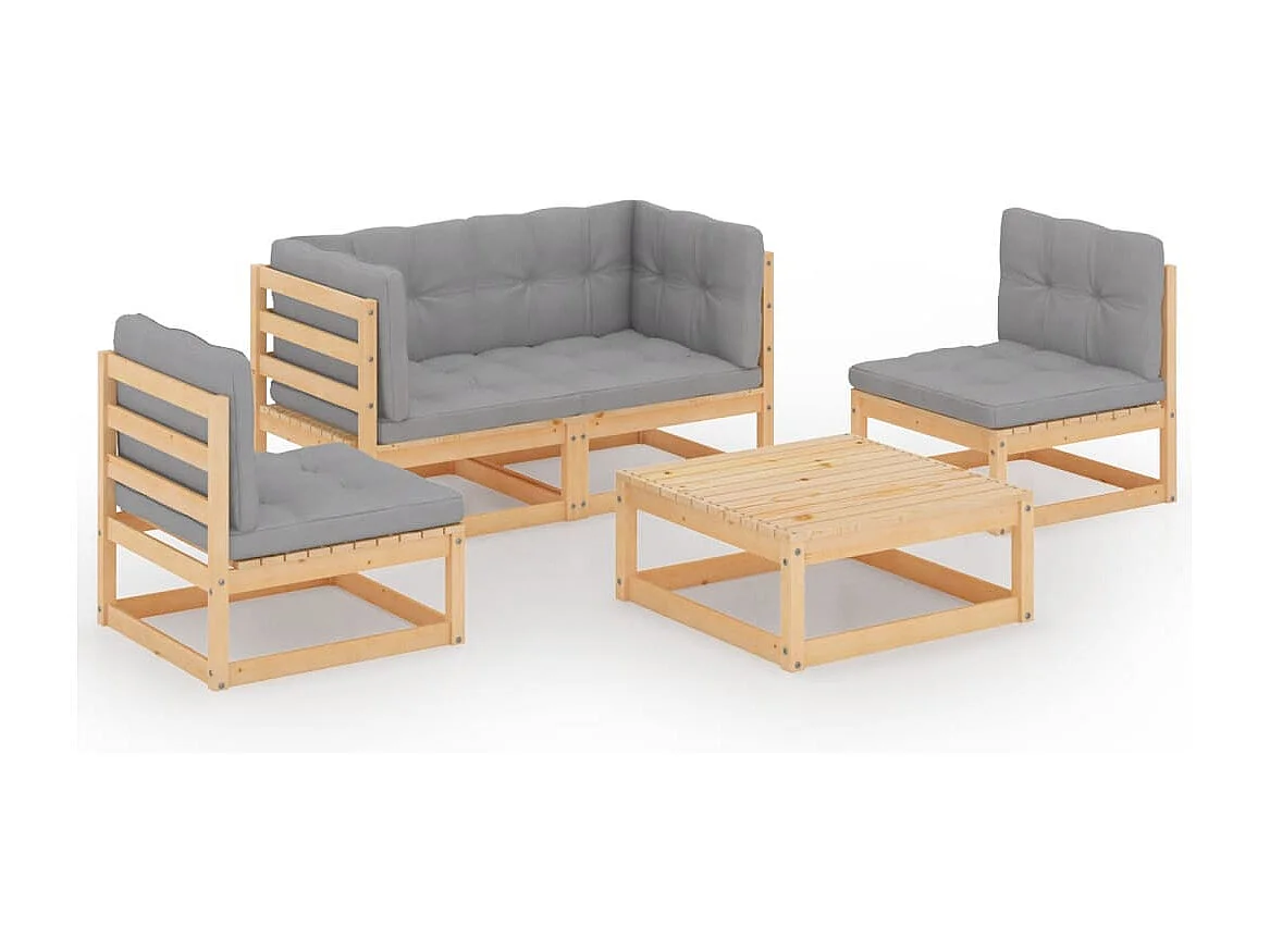 Salon de jardin 5 pcs avec coussins Bois de pin massif