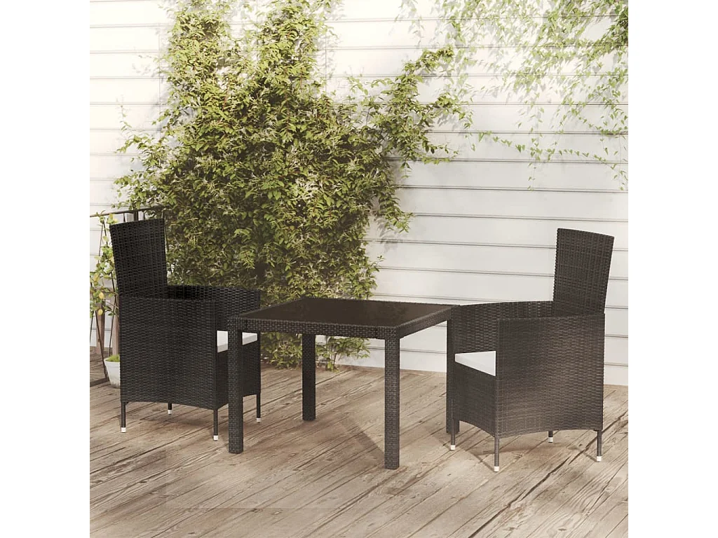 Set Mobili da Giardino 3 pz con Cuscini in Polyrattan Nero