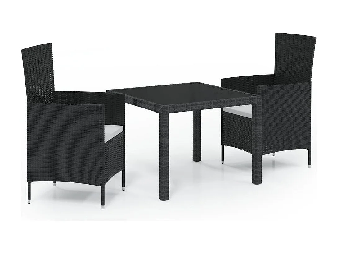 Set Mobili da Giardino 3 pz con Cuscini in Polyrattan Nero