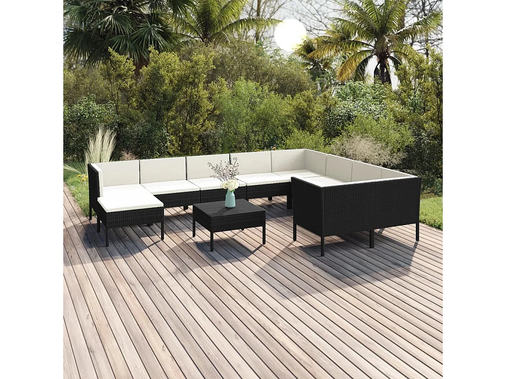 Set Divani da Giardino 11 pz con Cuscini in Polyrattan Nero