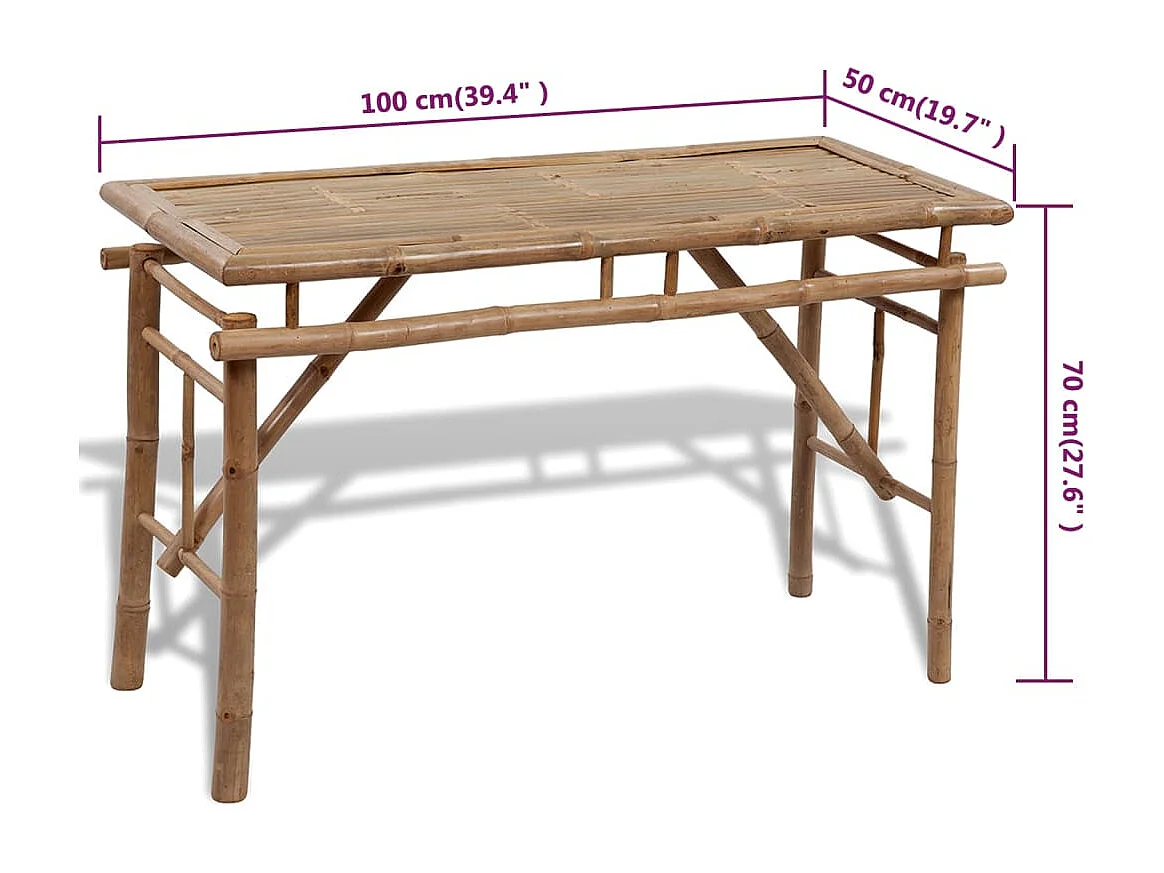 Tavolo da Birreria con 2 Panchine 100 cm in Bambù