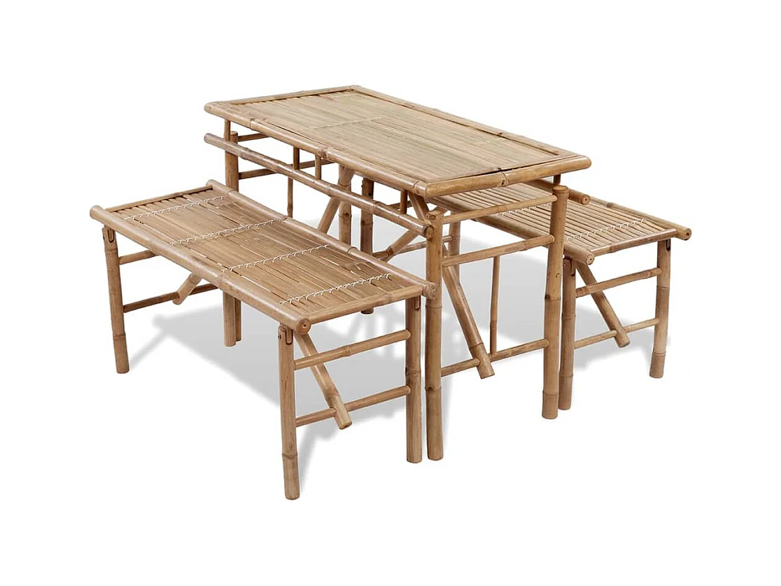 Biertafel met 2 bankjes 100 cm bamboe