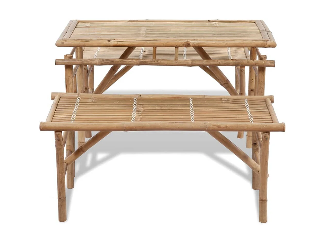 Table de brasserie avec 2 bancs 100 cm Bambou
