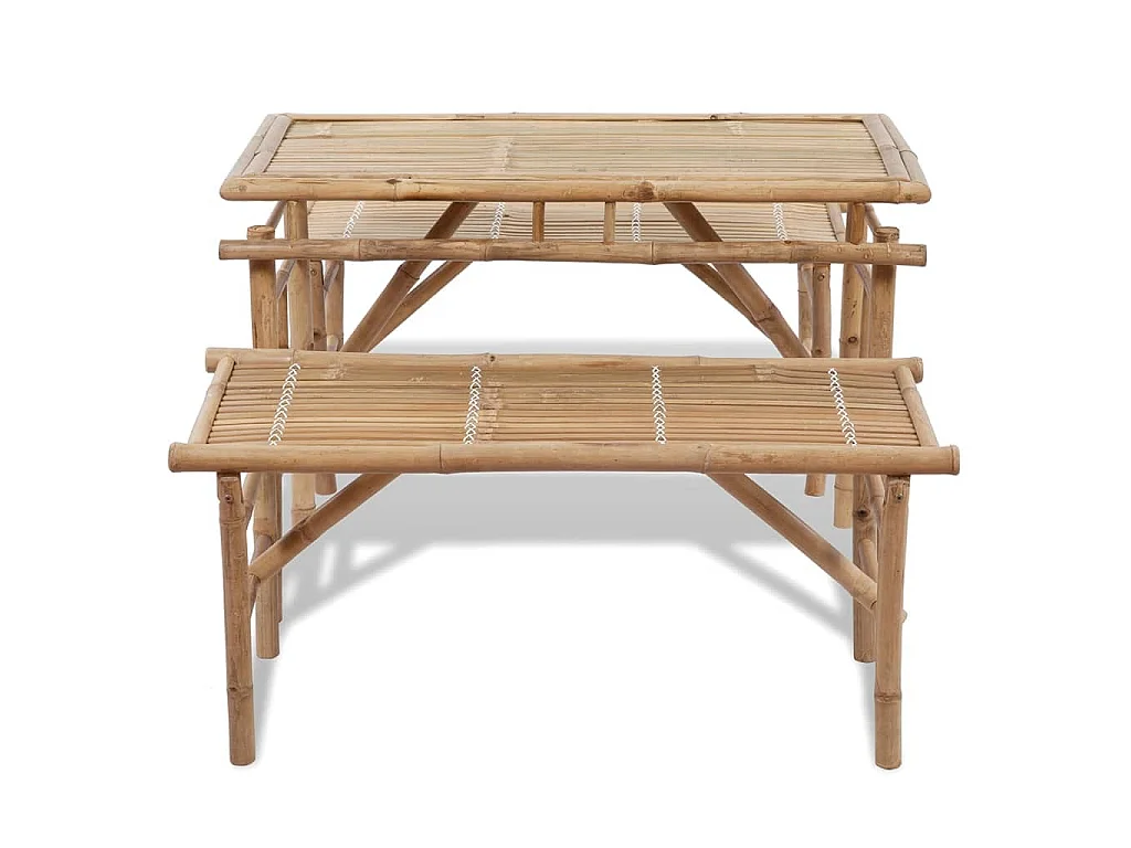 Tavolo da Birreria con 2 Panchine 100 cm in Bambù