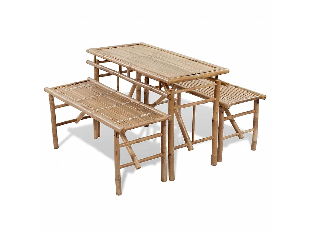 Tavolo da Birreria con 2 Panchine 100 cm in Bambù