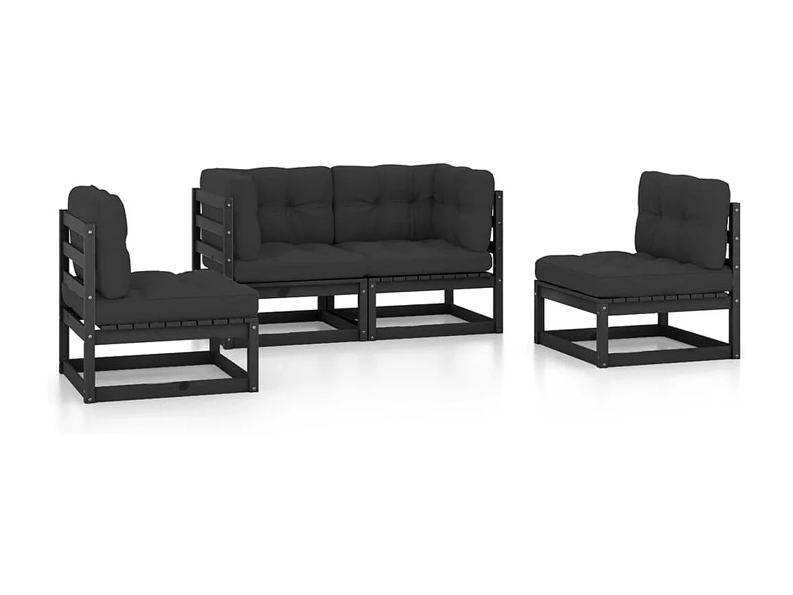 4-delige Loungeset met kussens massief grenenhout