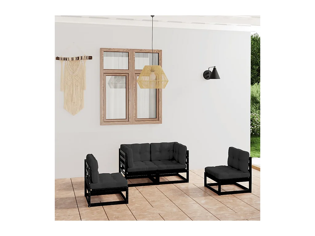 4-delige Loungeset met kussens massief grenenhout