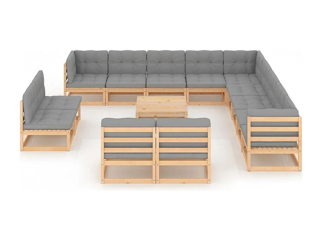 14 pcs conjunto lounge de jardim com almofadões pinho maciço