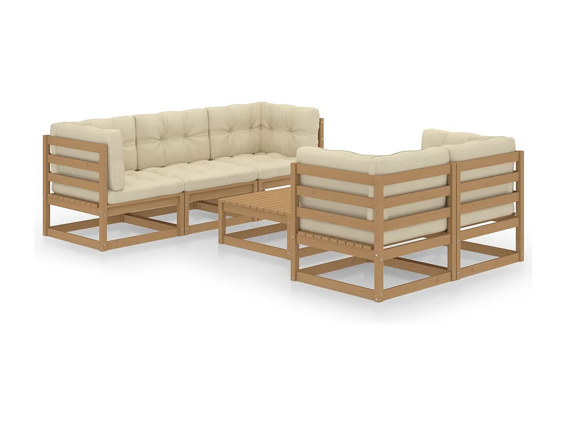 Set Divani da Giardino 6 pz con Cuscini Legno Massello di Pino