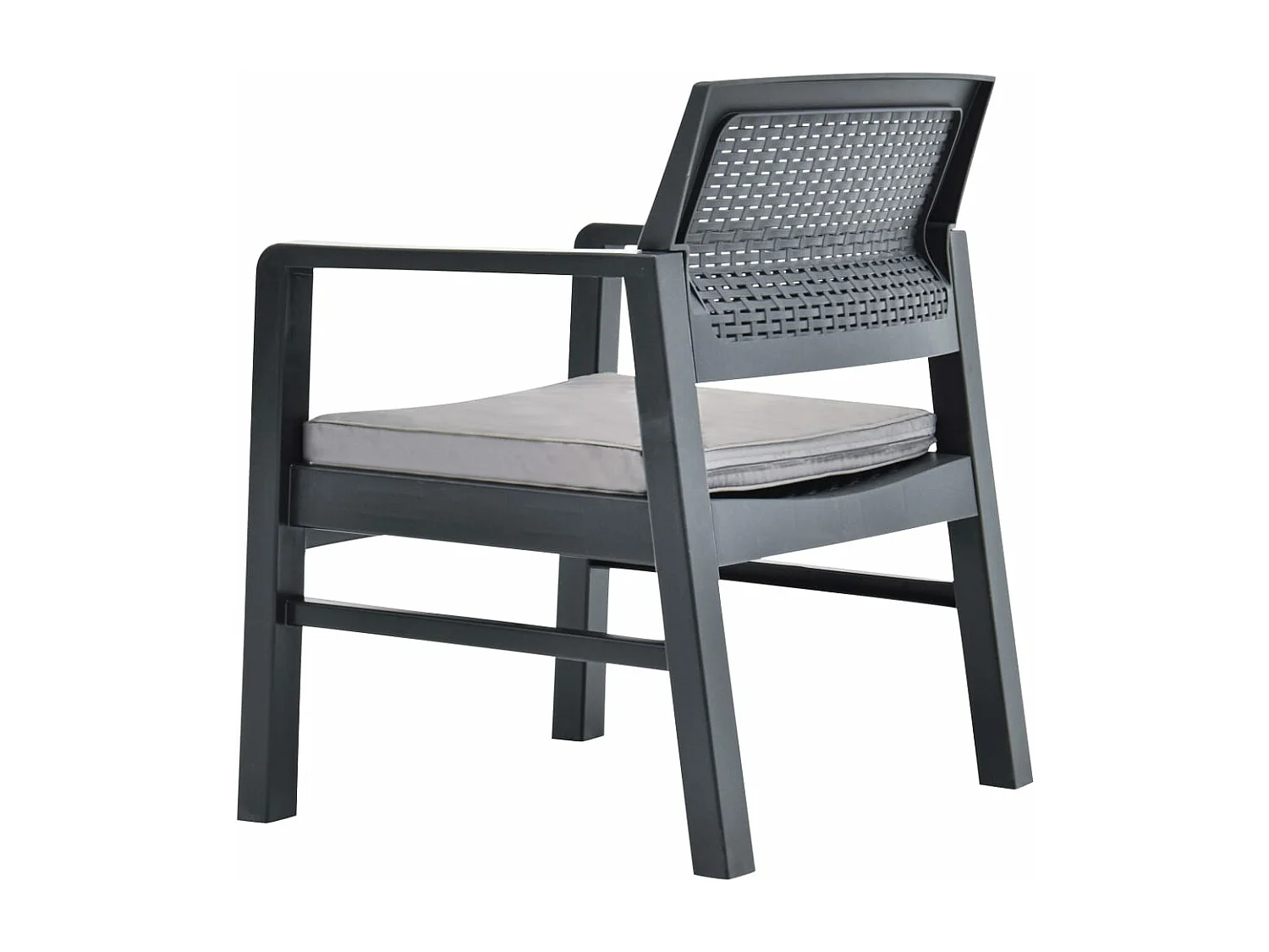 Salon de jardin 3 pcs avec coussins Plastique Gris