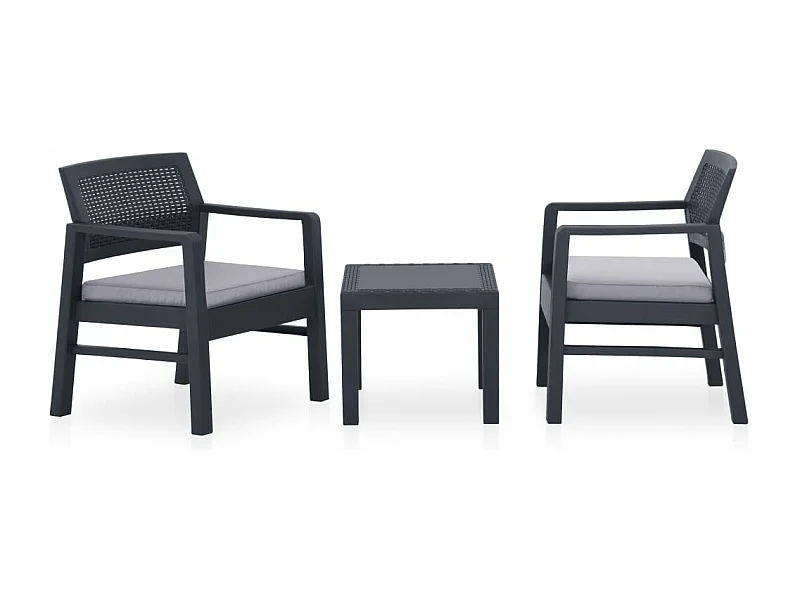 Salon de jardin 3 pcs avec coussins Plastique Gris