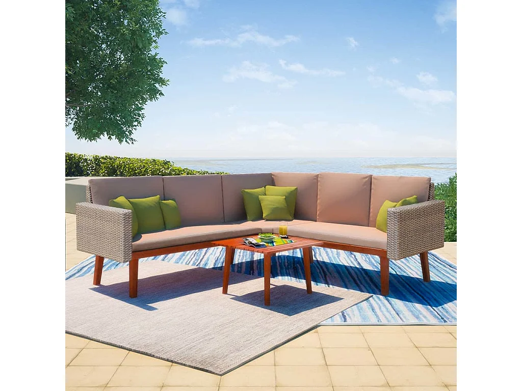 4-delige Loungeset met kussens poly rattan grijs