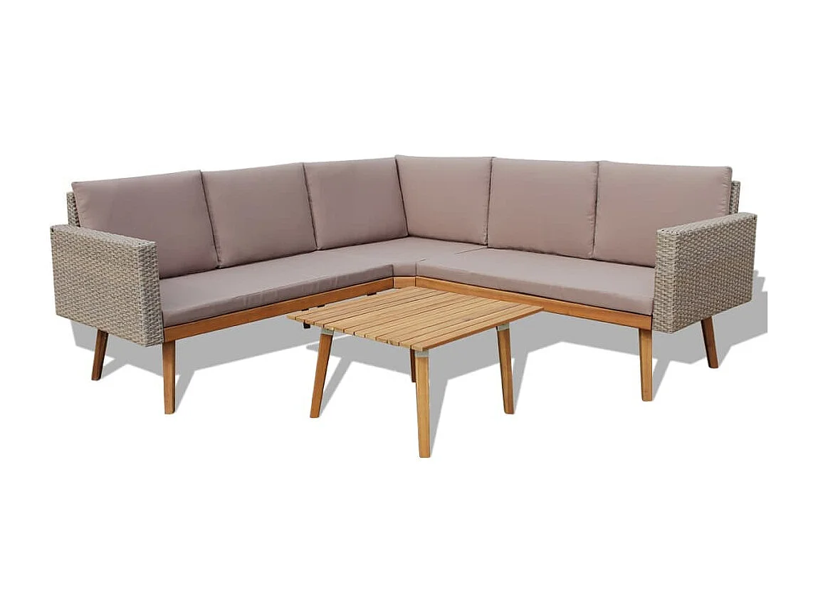 Salon de jardin 4 pcs avec coussins Résine tressée Gris