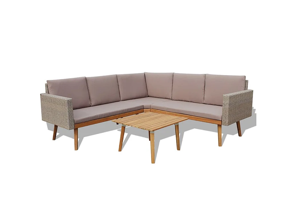 4 pcs conjunto lounge de jardim c/ almofadões vime PE cinzento