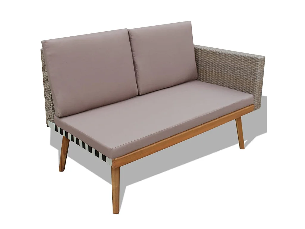 4 pcs conjunto lounge de jardim c/ almofadões vime PE cinzento