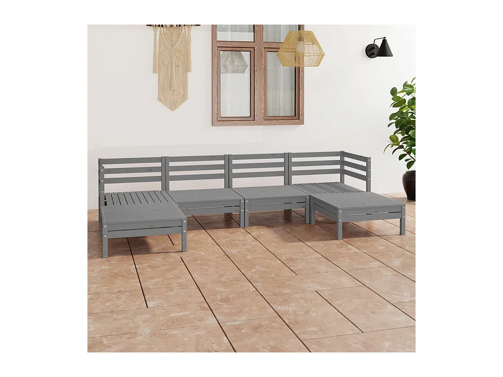 6-tlg. Garten-Lounge-Set Grau Massivholz Kiefer