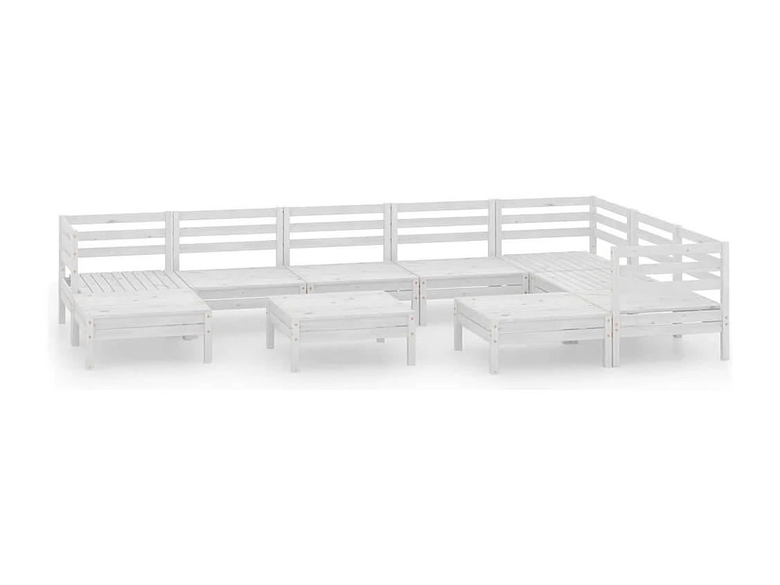 10 pcs conjunto lounge de jardim pinho maciço branco
