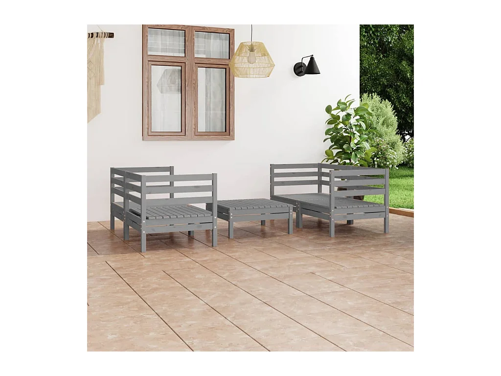 Set Divani da Giardino 5 pz Grigio in Legno Massello di Pino
