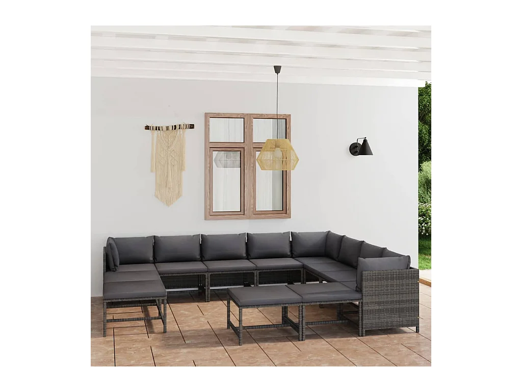 Set Divani da Giardino 12 pz con Cuscini in Polyrattan Grigio