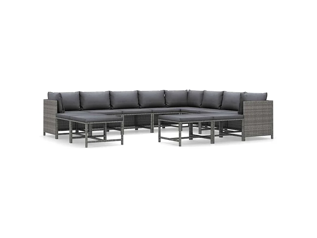 12-delige Loungeset met kussens poly rattan grijs