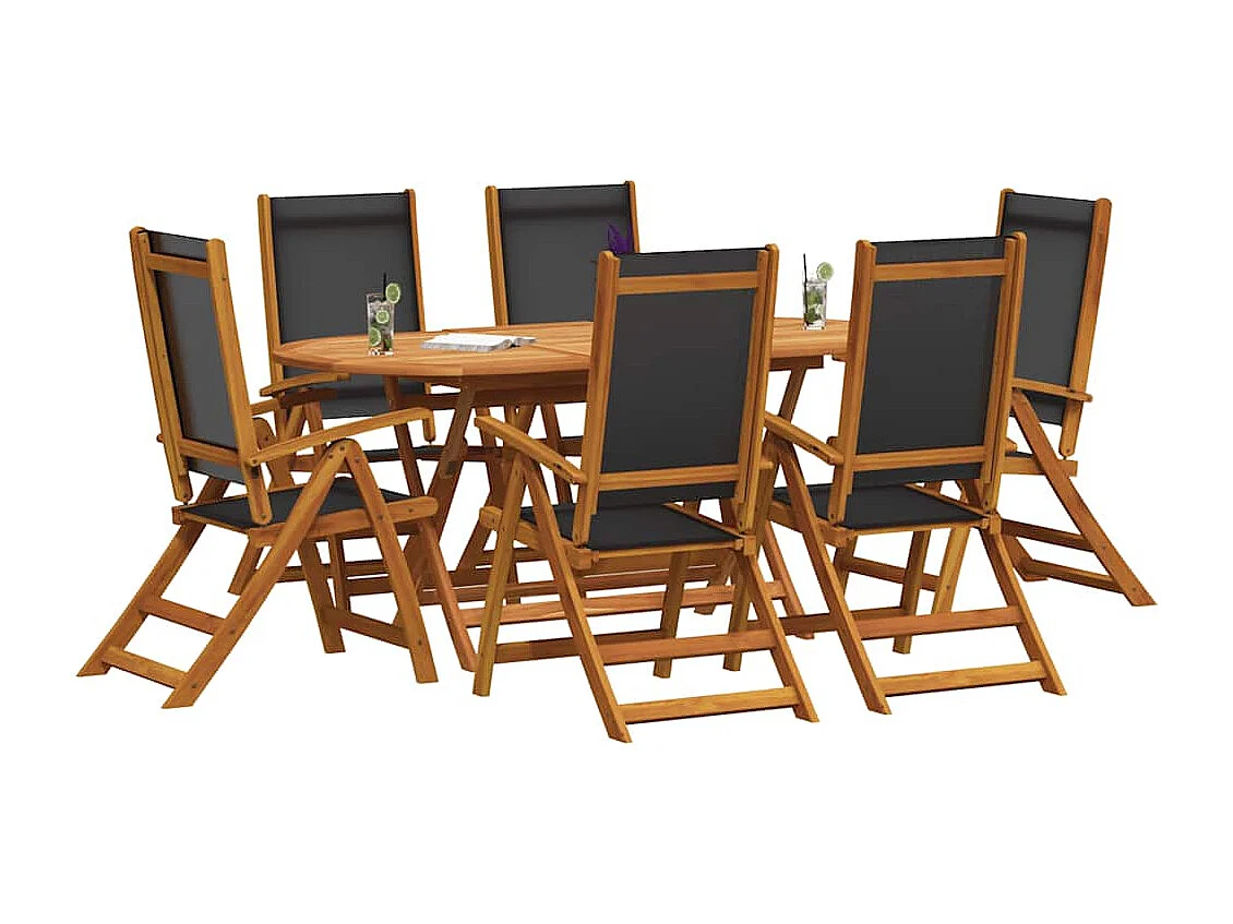 7 pcs conjunto de jantar exterior madeira acácia maciça