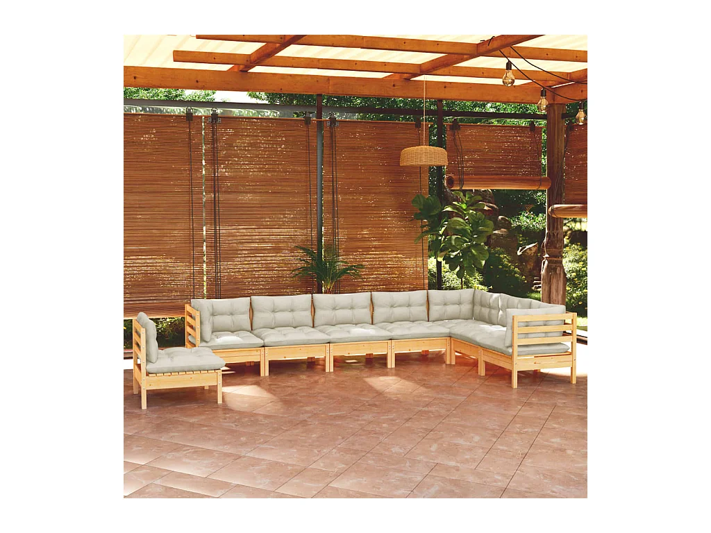 8-tlg. Garten-Lounge-Set mit Creme Kissen Massivholz Kiefer