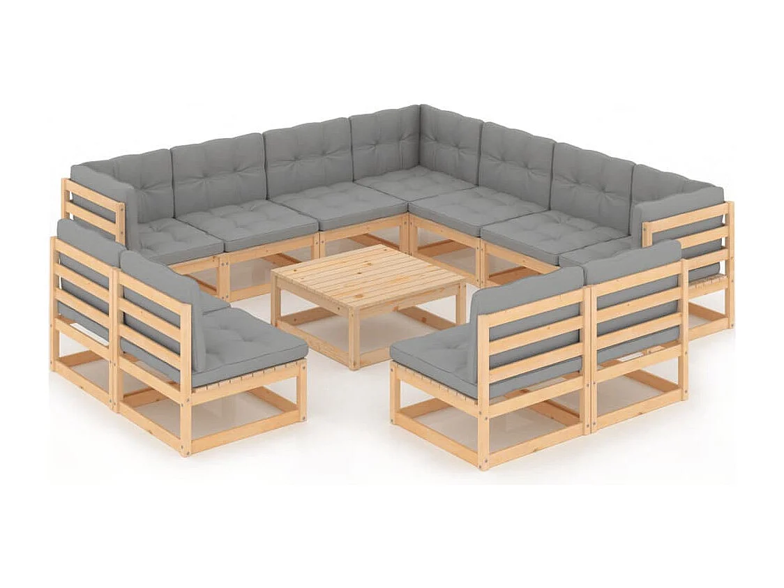 12 pcs conjunto lounge de jardim com almofadões pinho maciço