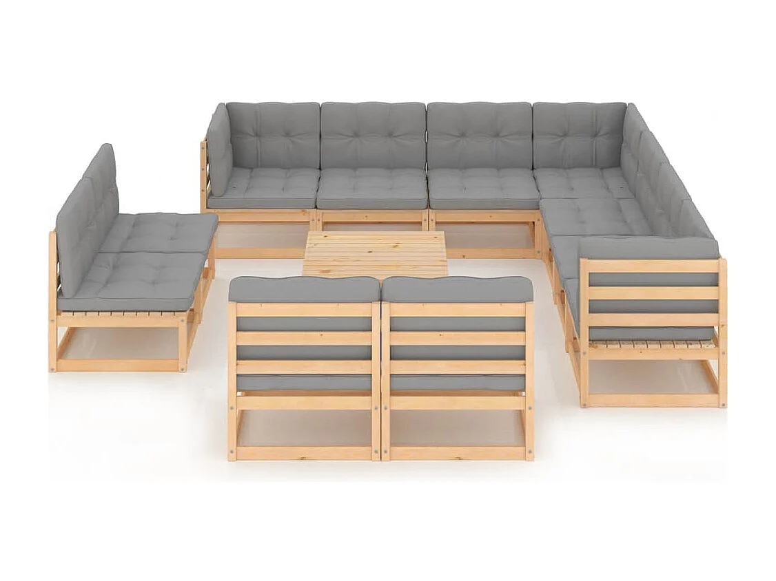 12 pcs conjunto lounge de jardim com almofadões pinho maciço