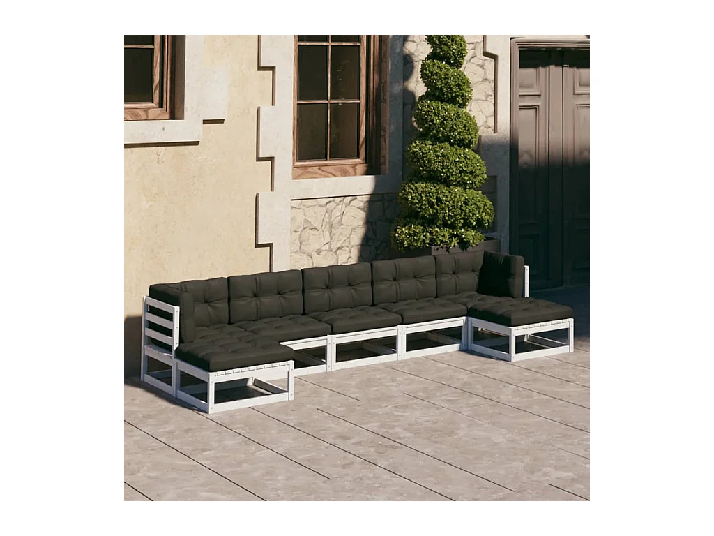 7-delige Loungeset met kussens massief grenenhout wit