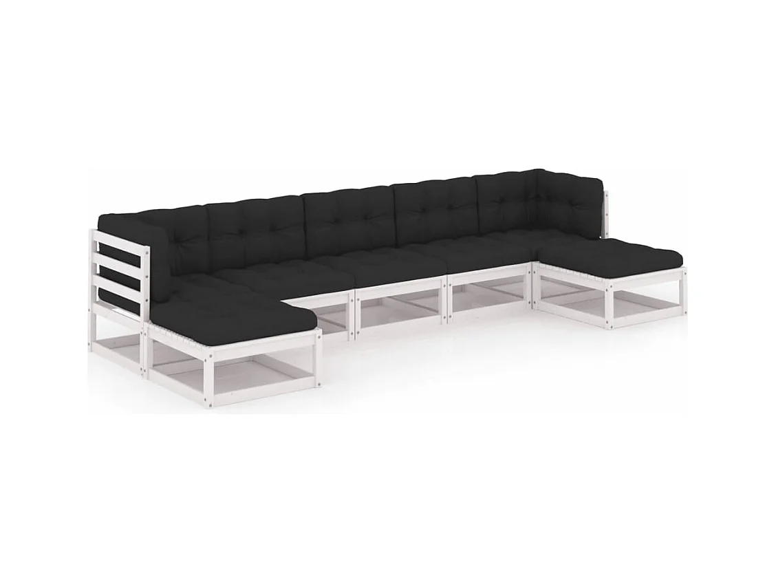 7-delige Loungeset met kussens massief grenenhout wit