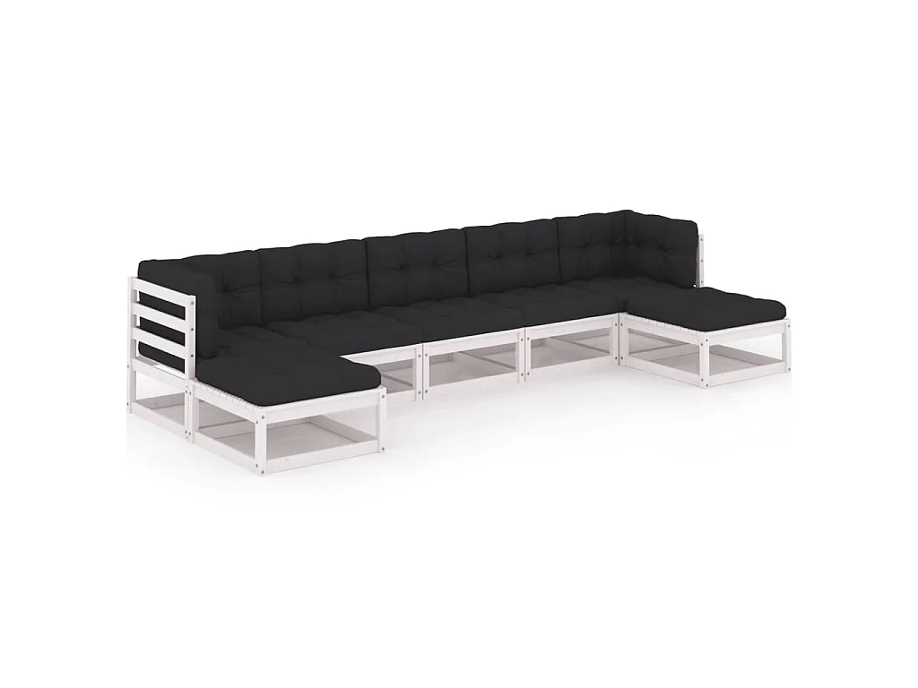 7-delige Loungeset met kussens massief grenenhout wit
