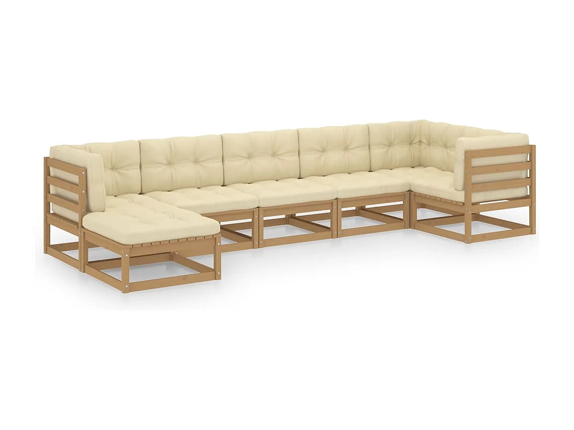 7 pcs conjunto lounge de jardim c/ almofadões pinho maciço