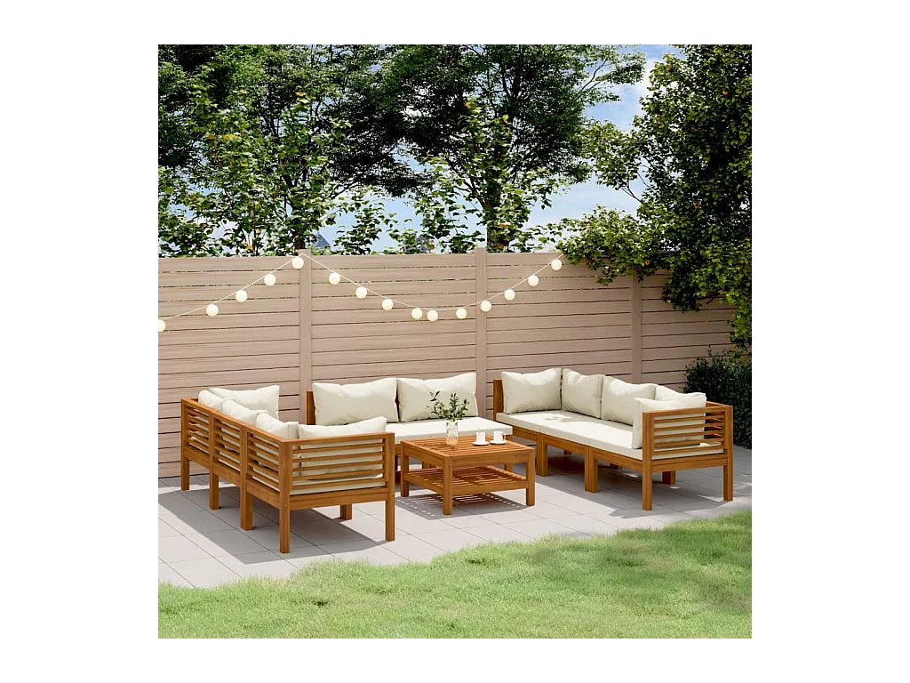 Salon de jardin 9 pcs avec coussin Bois d'acacia solide