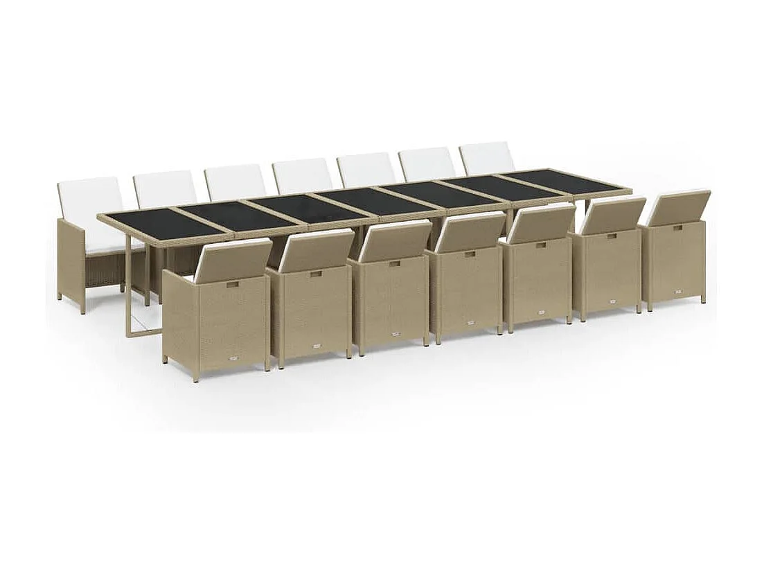 Ensemble à manger de jardin coussins 15pcs Résine tressée Beige