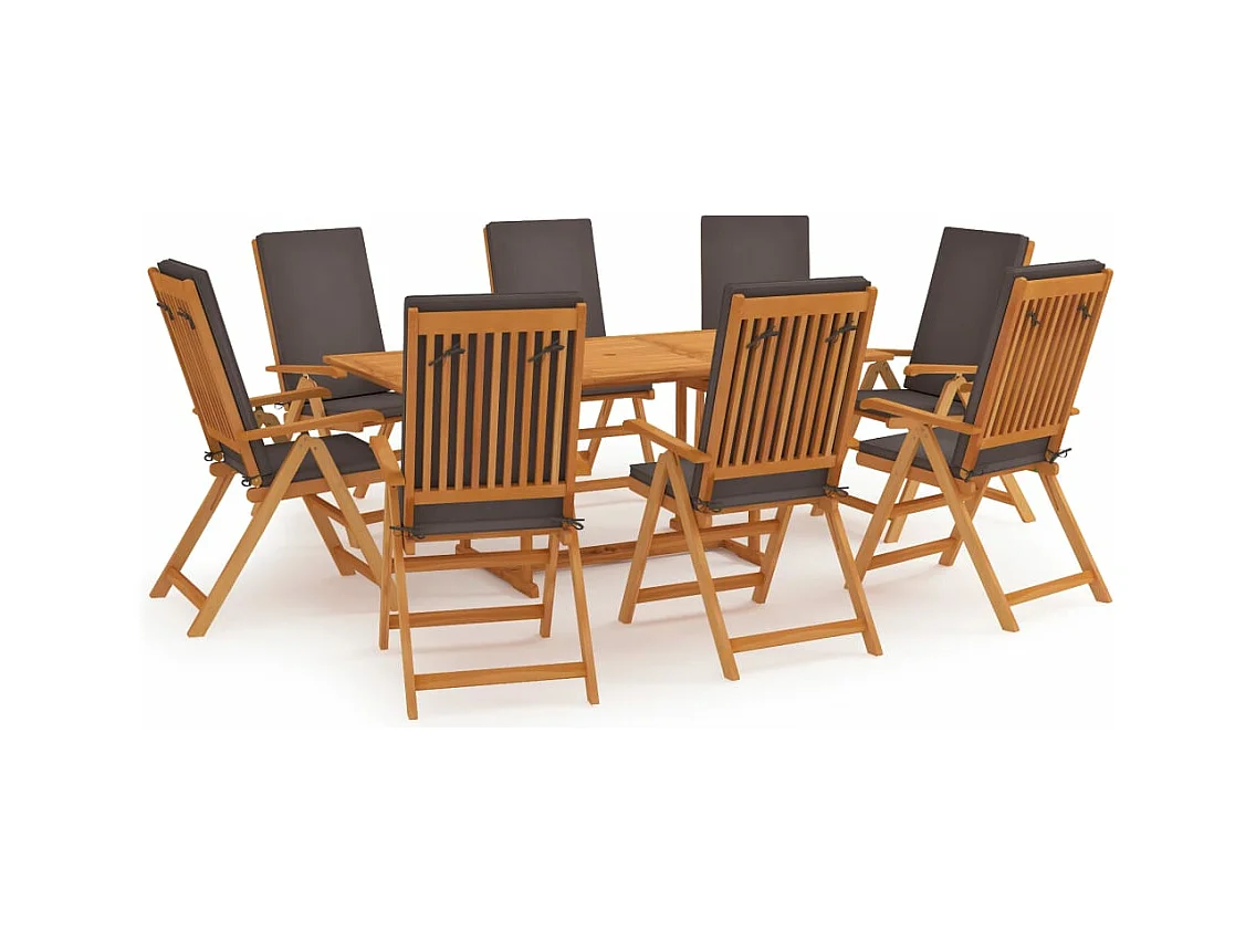 Set da Pranzo da Giardino 9 pz con Cuscini Legno di Teak Grigio