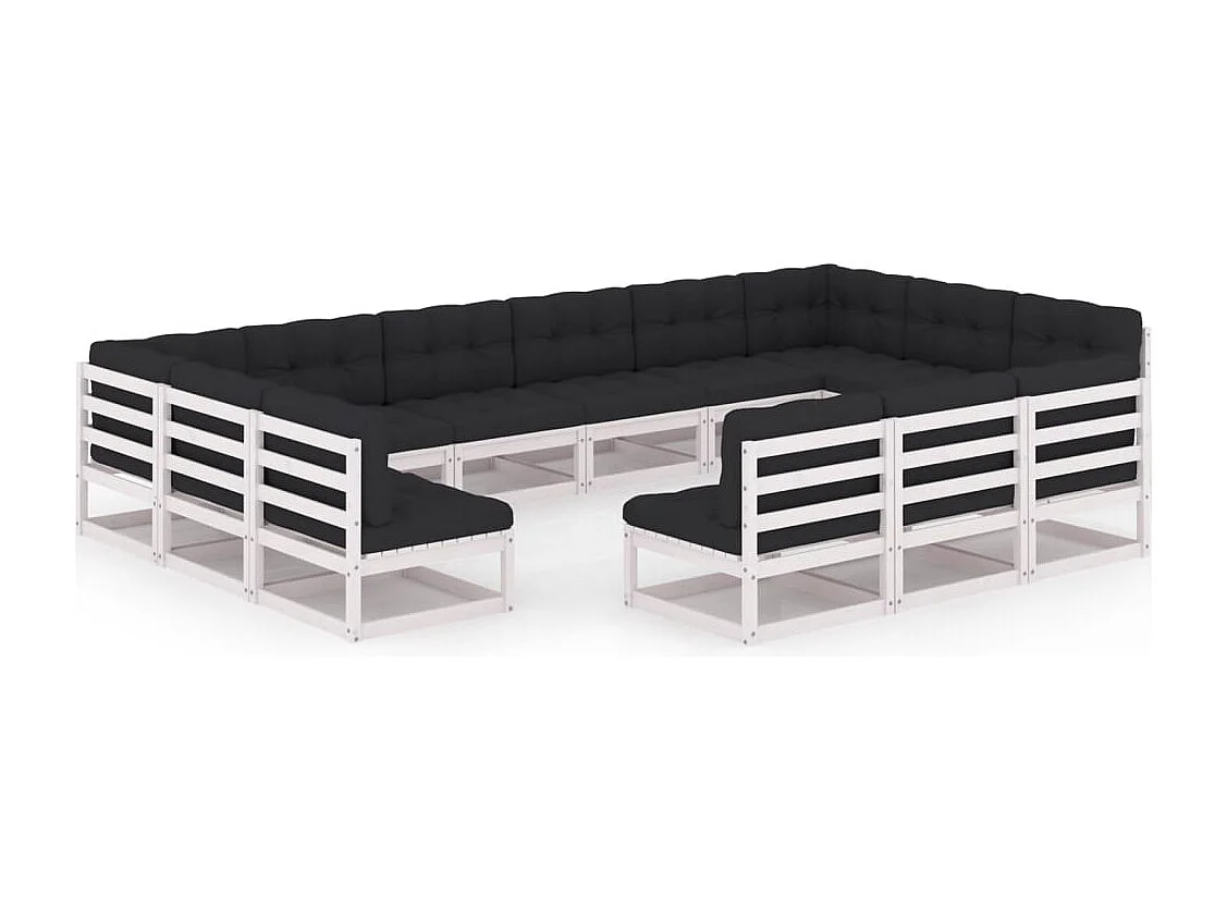 13 pcs conj. lounge de jardim c/ almofadões pinho maciço branco