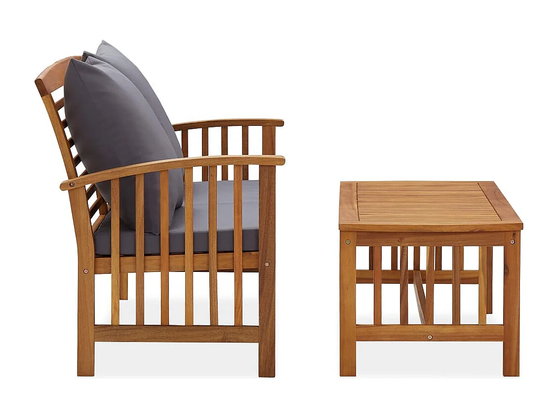 2-delige Loungeset met kussens massief acaciahout