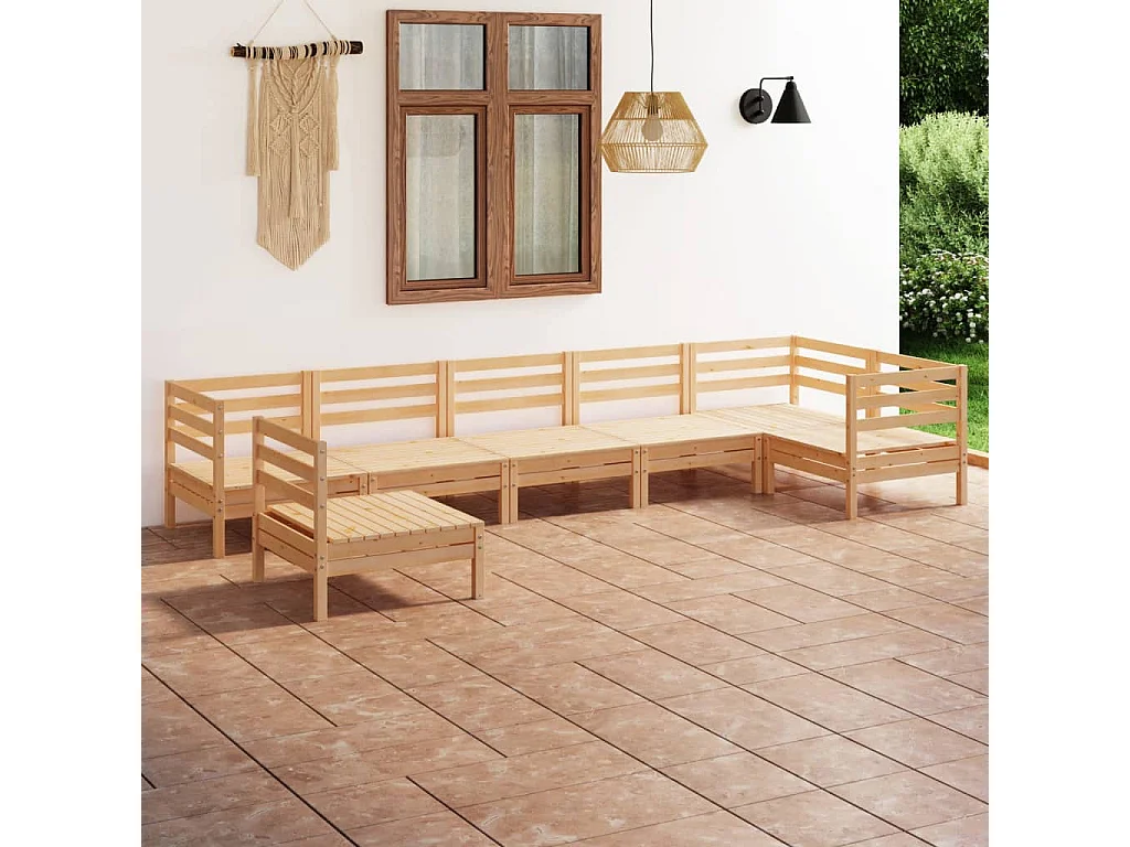 Salon de jardin 7 pcs Bois de pin massif