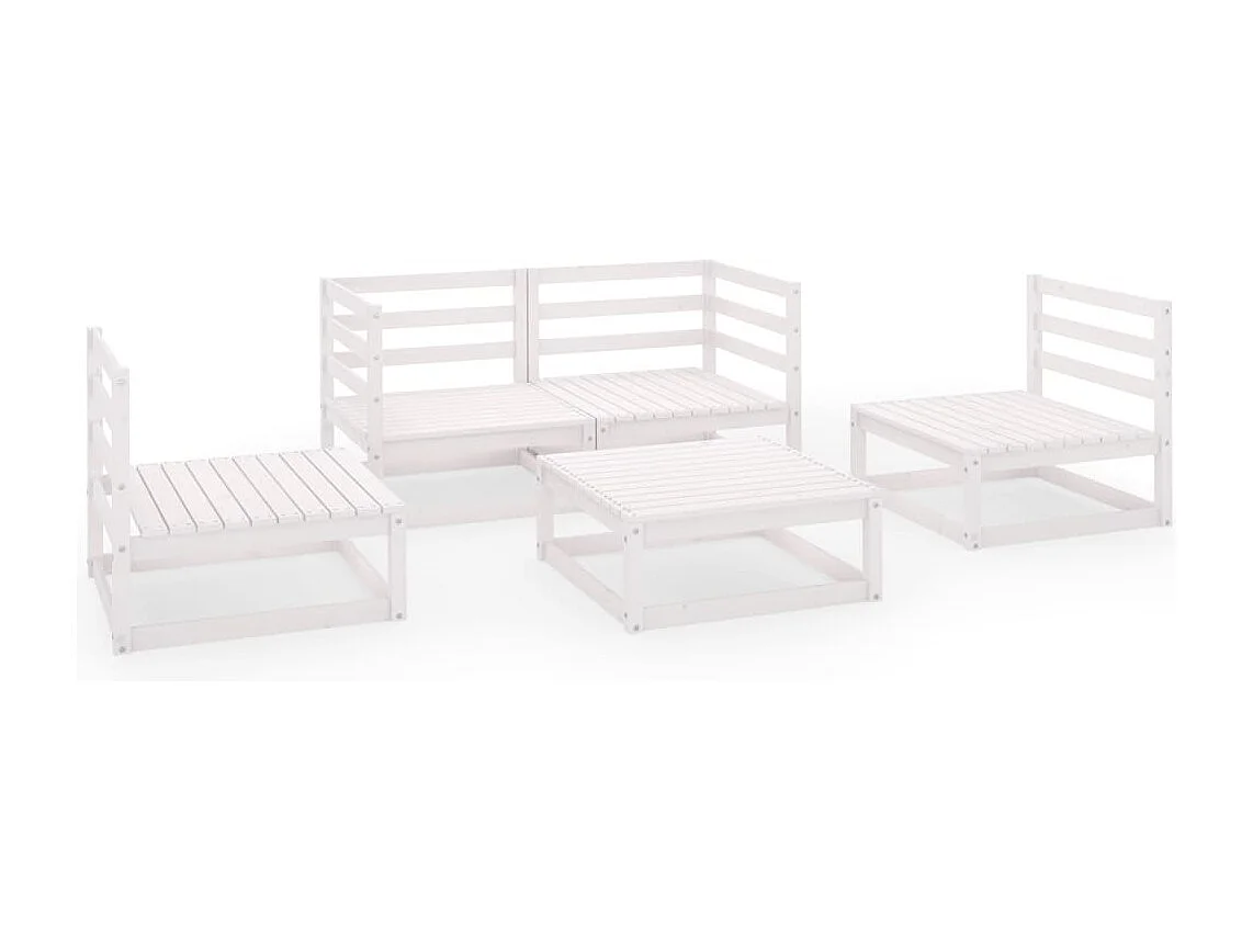 Set Divani da Giardino 5 pz Bianco in Legno Massello di Pino