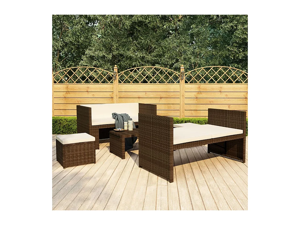 5-tlg. Garten-Lounge-Set mit Auflagen Poly Rattan Braun