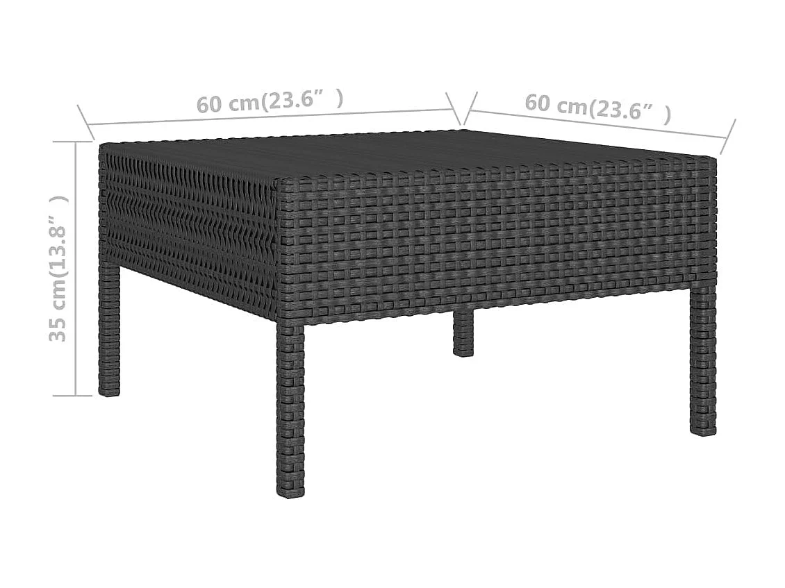 3 pcs conjunto lounge de jardim c/ almofadões vime PE preto